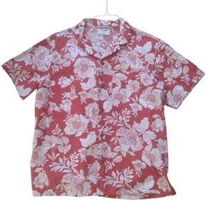Old Navy Button Up Shirt Mens XL Orange Short Sleeve Collared Hawaiian Vacations